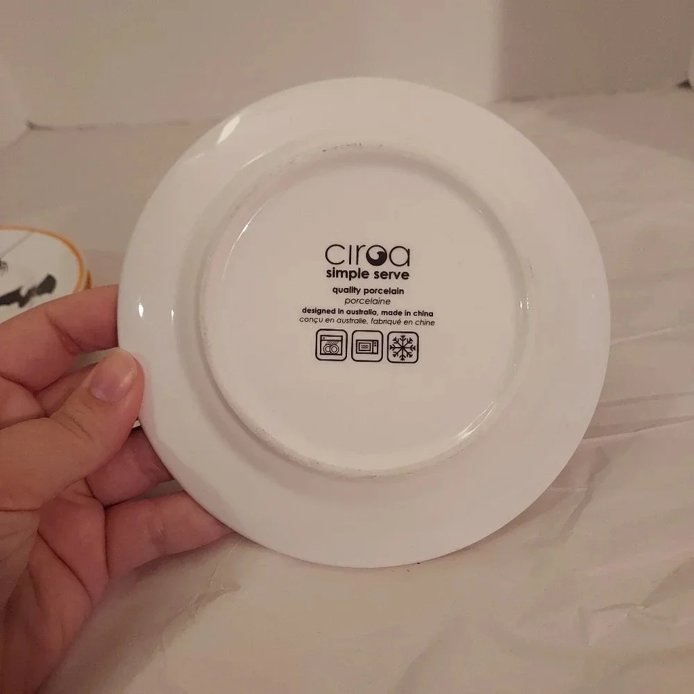 Ciroa Simple Serve Porcelain Halloween Owl, Spider & Owl Appetizer Plates x 4